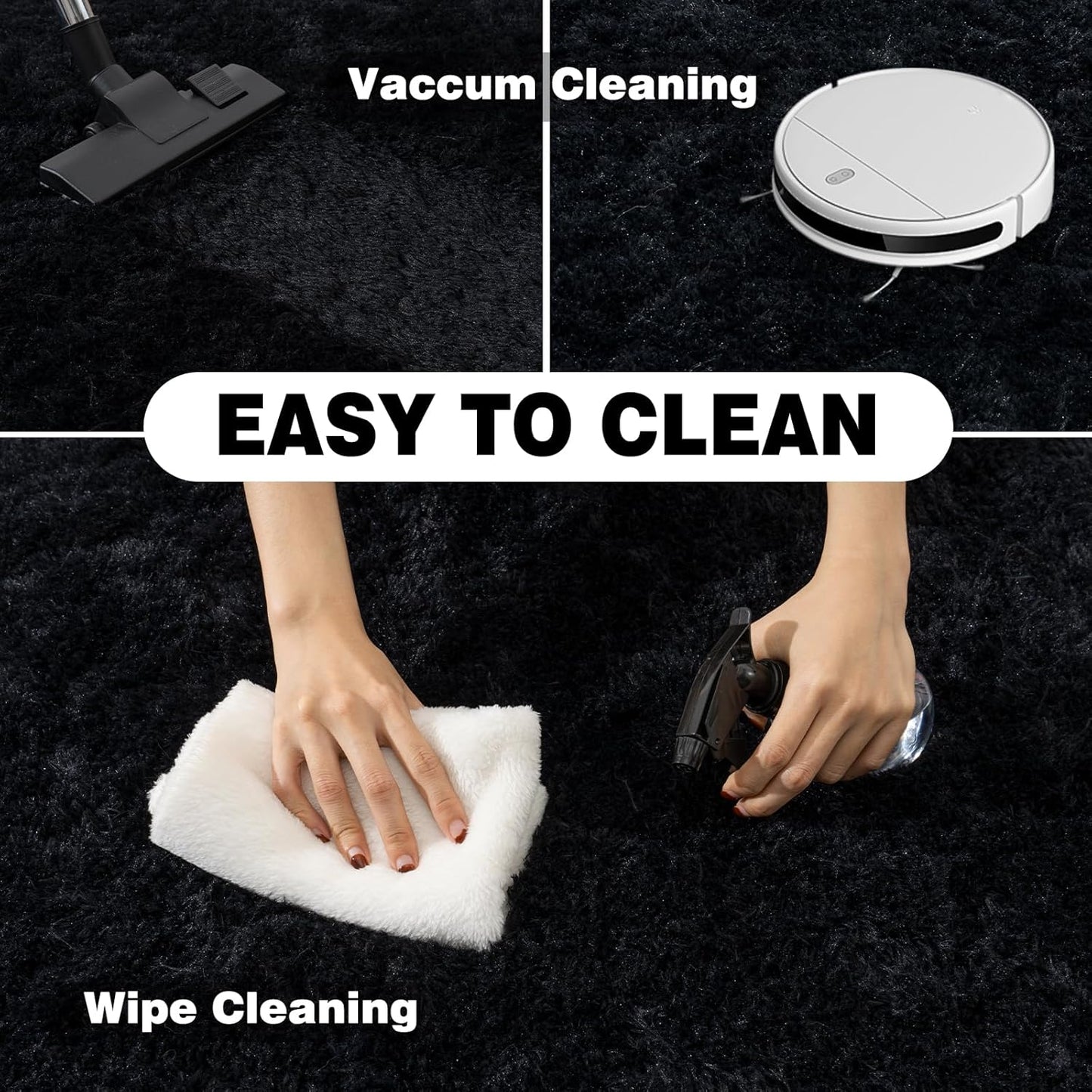 5X7 Rug for Living Room, Fluffy Plush Large Black Area Rugs, Fuzzy Big Shaggy Carpet for Bedroom, Non Slip Furry Shag Carpets for Kids Room Nursery Dorm Home Decor Aesthetic