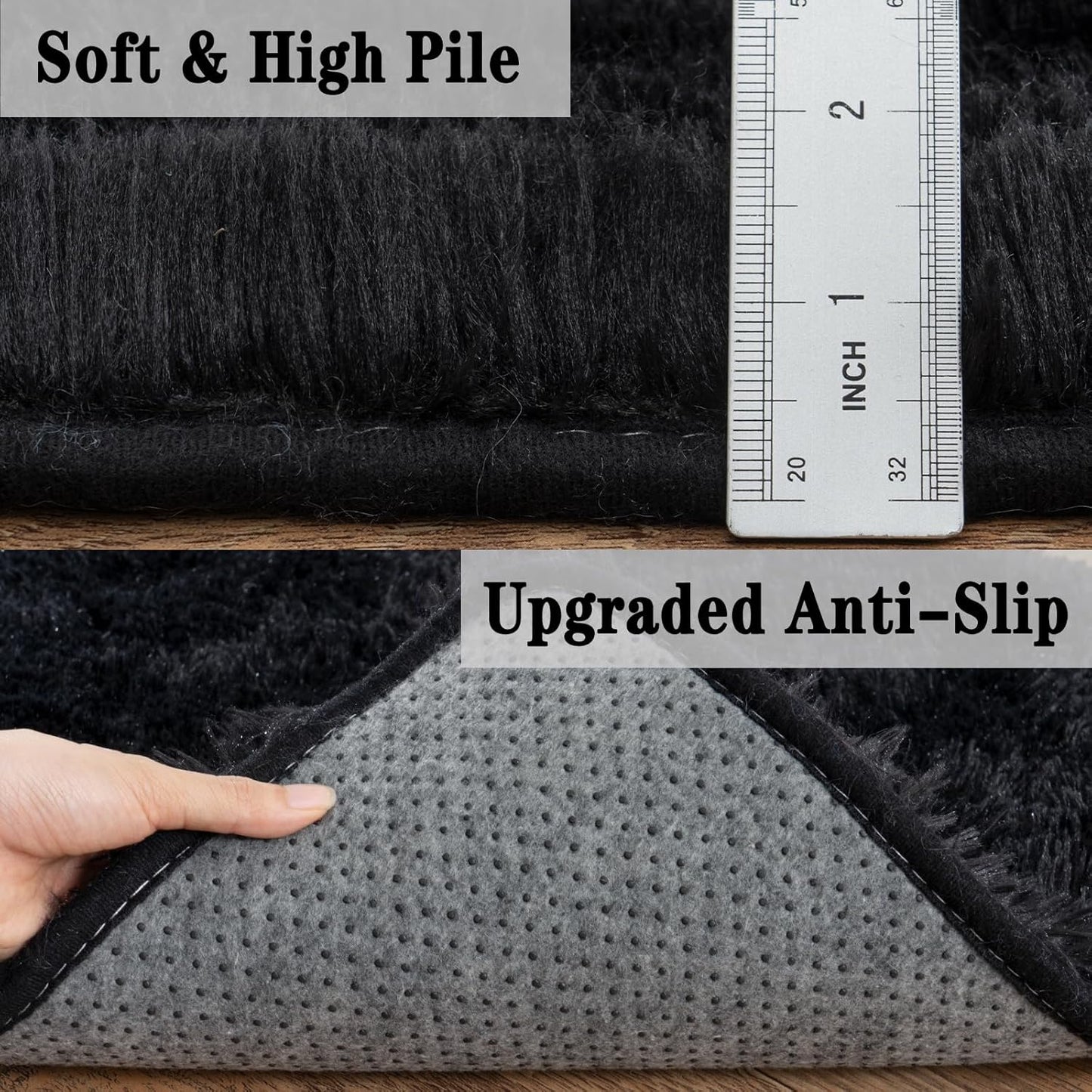 5X7 Rug for Living Room, Fluffy Plush Large Black Area Rugs, Fuzzy Big Shaggy Carpet for Bedroom, Non Slip Furry Shag Carpets for Kids Room Nursery Dorm Home Decor Aesthetic