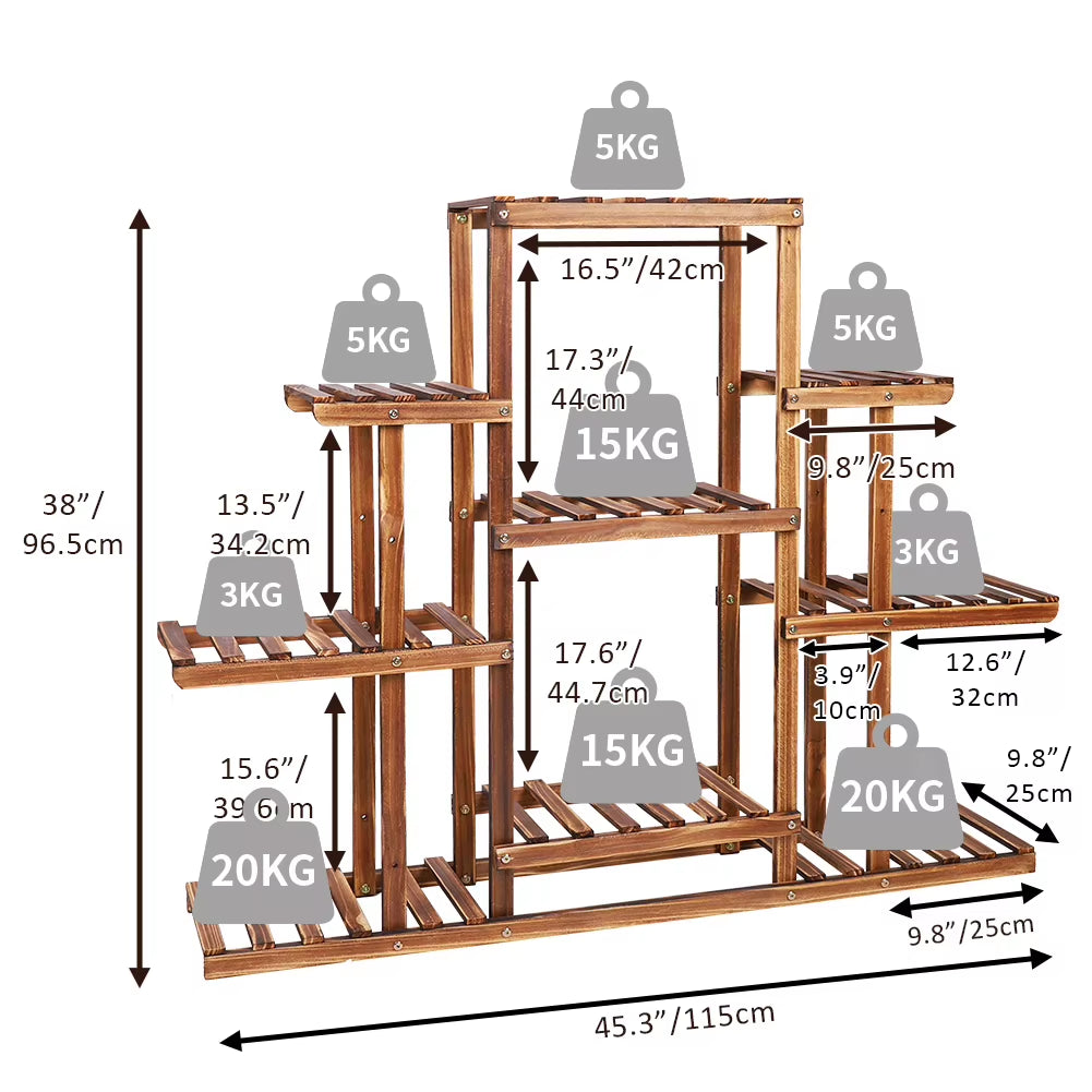 9 Tier Plant Stand Indoor Large Plant Stands Outdoor Wood Tiered Plant Shelf Holder