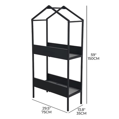 Plant Stand Indoor and Outdoor, 2 Tier Metal Plant Shelf, 59" Tall Plant Stand for Indoor Plant Holder, House-Shaped Plant Rack