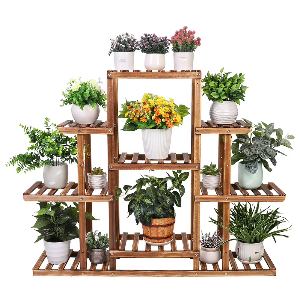 9 Tier Plant Stand Indoor Large Plant Stands Outdoor Wood Tiered Plant Shelf Holder