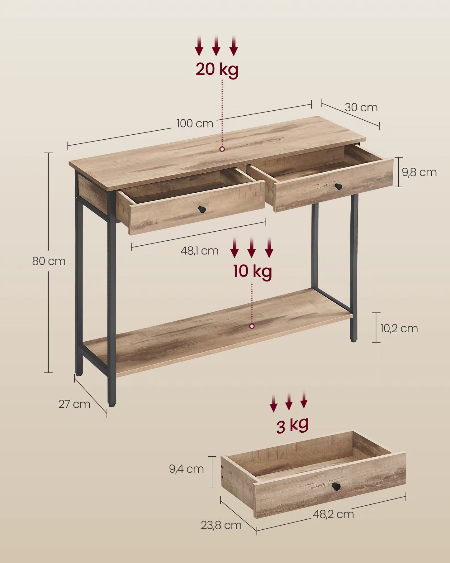 Console Table, Hallway Table, Side Table Table, Sofa Table with 2 Drawers