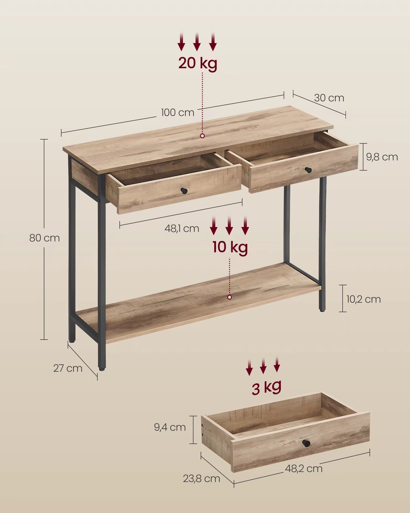 Console Table, Hallway Table, Side Table Table, Sofa Table with 2 Drawers
