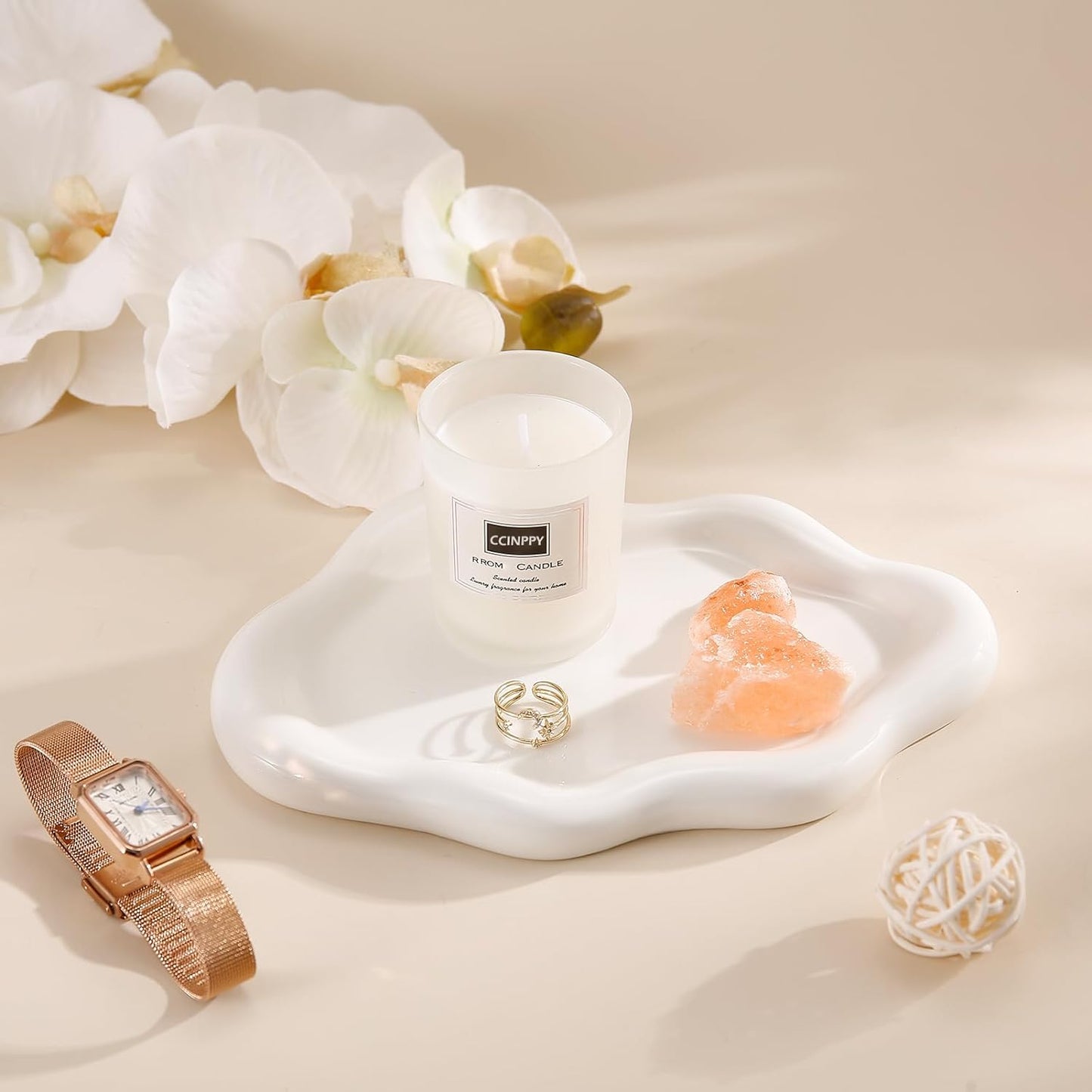 Ceramic Jewelry Tray Trinket Dish, Decorative Cloud Vanity Key Tray for Women, Ring Holder Dish, Cute Jewelry Plate Bowl Room Decor Aesthetic, White, Medium