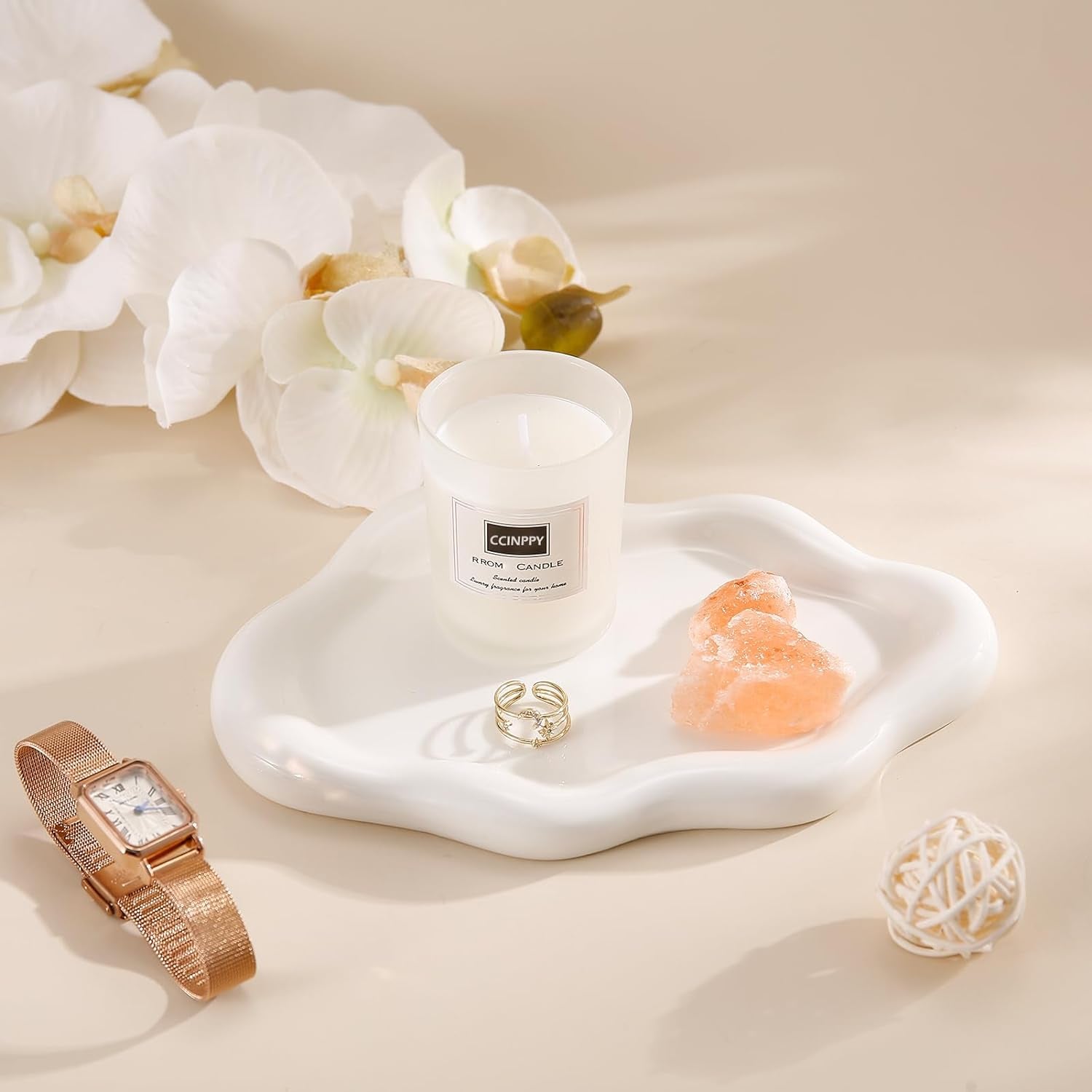 Ceramic Jewelry Tray Trinket Dish, Decorative Cloud Vanity Key Tray for Women, Ring Holder Dish, Cute Jewelry Plate Bowl Room Decor Aesthetic, White, Medium