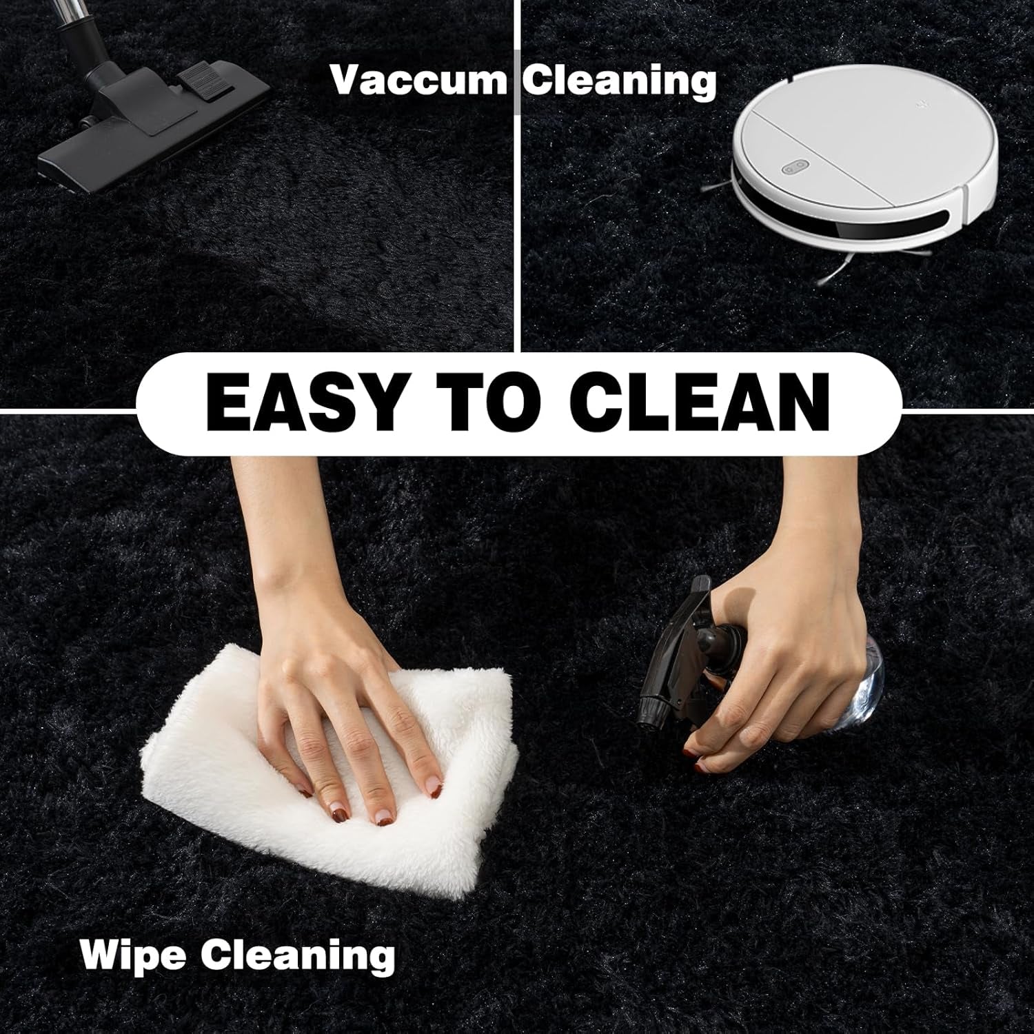 5X7 Rug for Living Room, Fluffy Plush Large Black Area Rugs, Fuzzy Big Shaggy Carpet for Bedroom, Non Slip Furry Shag Carpets for Kids Room Nursery Dorm Home Decor Aesthetic