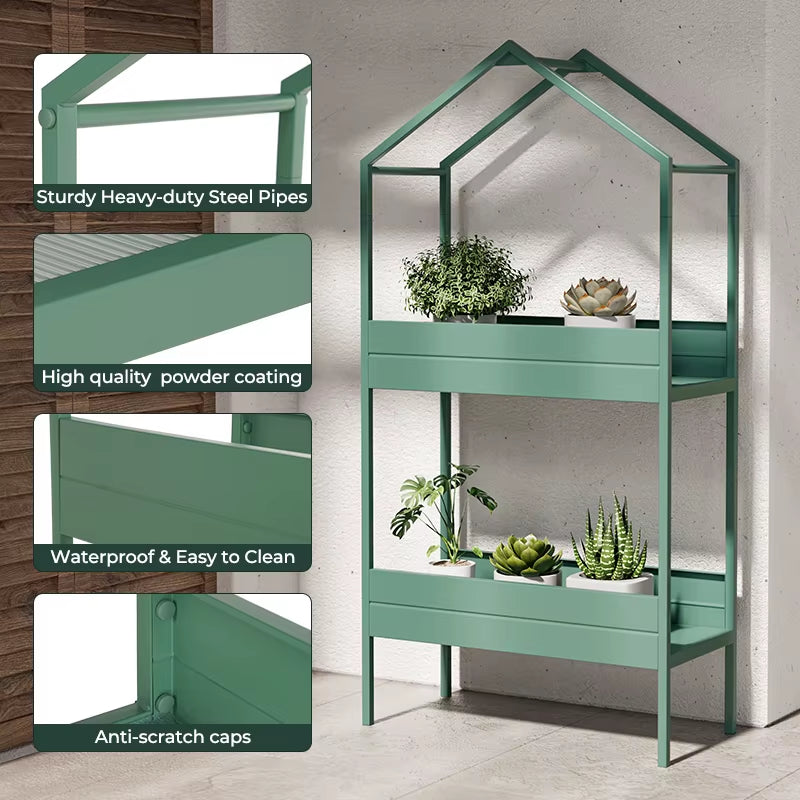 Plant Stand Indoor and Outdoor, 2 Tier Metal Plant Shelf, 59" Tall Plant Stand for Indoor Plant Holder, House-Shaped Plant Rack