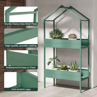 Plant Stand Indoor and Outdoor, 2 Tier Metal Plant Shelf, 59" Tall Plant Stand for Indoor Plant Holder, House-Shaped Plant Rack
