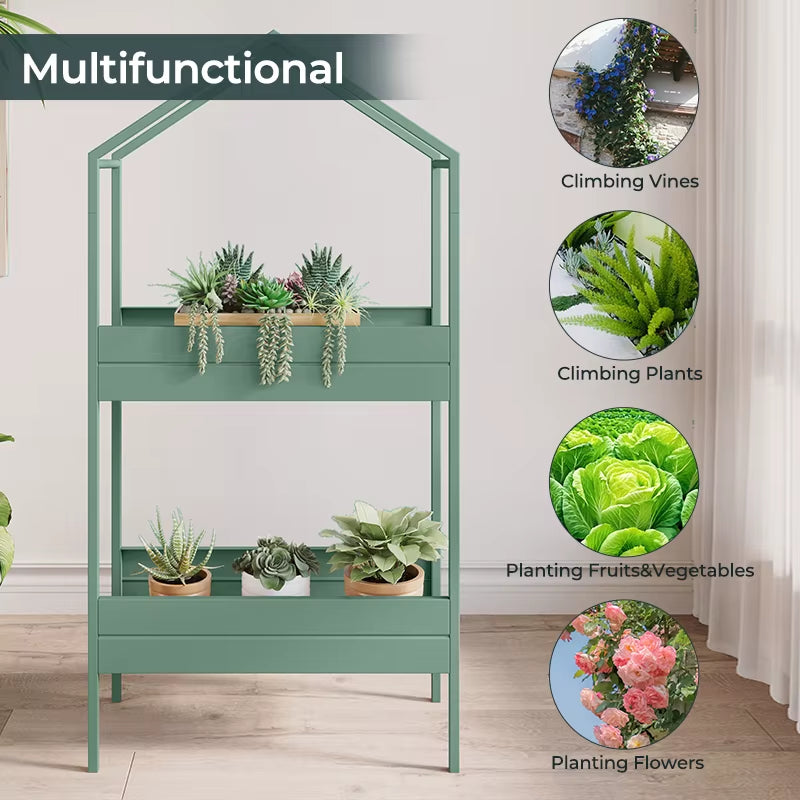 Plant Stand Indoor and Outdoor, 2 Tier Metal Plant Shelf, 59" Tall Plant Stand for Indoor Plant Holder, House-Shaped Plant Rack