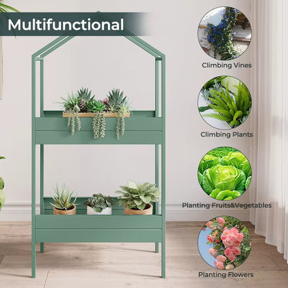 Plant Stand Indoor and Outdoor, 2 Tier Metal Plant Shelf, 59" Tall Plant Stand for Indoor Plant Holder, House-Shaped Plant Rack