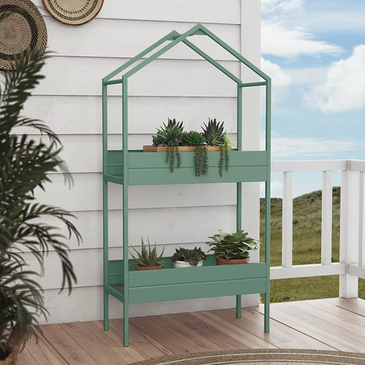 Plant Stand Indoor and Outdoor, 2 Tier Metal Plant Shelf, 59" Tall Plant Stand for Indoor Plant Holder, House-Shaped Plant Rack