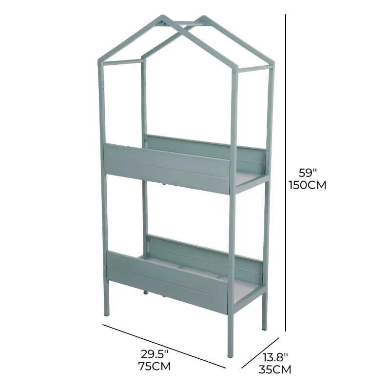 Plant Stand Indoor and Outdoor, 2 Tier Metal Plant Shelf, 59" Tall Plant Stand for Indoor Plant Holder, House-Shaped Plant Rack
