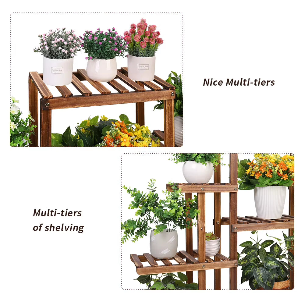 9 Tier Plant Stand Indoor Large Plant Stands Outdoor Wood Tiered Plant Shelf Holder
